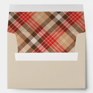 Rustic Red Brown Plaid Beige Christmas Address Envelope