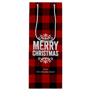 Rustic Red Buffalo Check Personalized Christmas Wine Gift Bag
