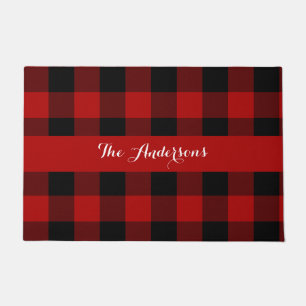 Rustic Red Buffalo Check Personalized  Doormat