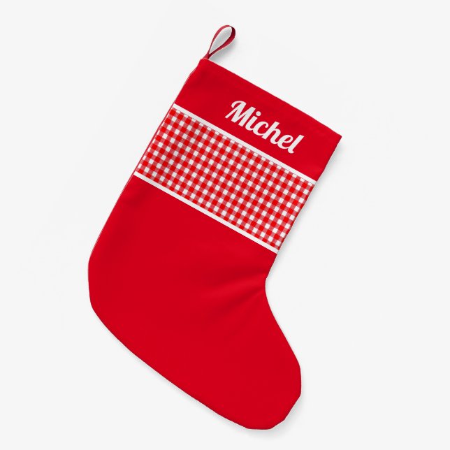 Rustic Red Buffalo checked custom name Small Christmas Stocking (Front (Hanging))
