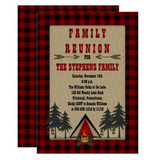 Rustic Red Buffalo Checks Camping Family Reunion Card