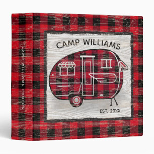 Rustic Red Buffalo Plaid Camper Monogram Name Binder