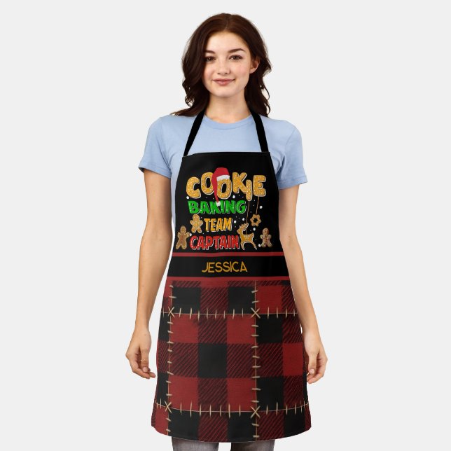 Rustic Red Buffalo Plaid Cookie Baking Team Name  Apron (Worn)
