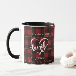 Rustic Red Buffalo Plaid Customizable Family Name Mug
