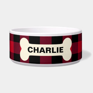 Rustic Red Buffalo Plaid Dog Bone Custom Name Pet
