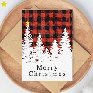 Rustic Red Buffalo Plaid Forest Merry Christmas Card