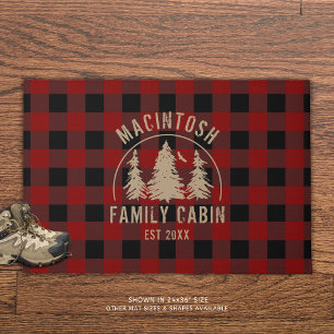 Rustic Red Buffalo Plaid Forest Woods Personalized Doormat