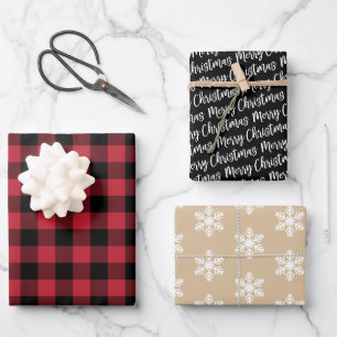 Rustic Red Buffalo Plaid Merry Christmas Wrapping Paper Sheet