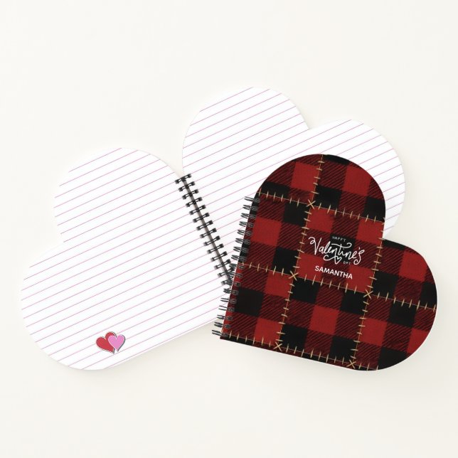 Rustic Red Buffalo Plaid Valentines Day Name  Notebook (Inside)