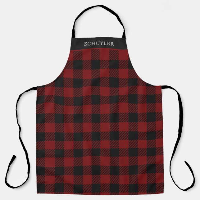 Rustic Red Buffalo Plaid Winter Personalized Apron (Front)