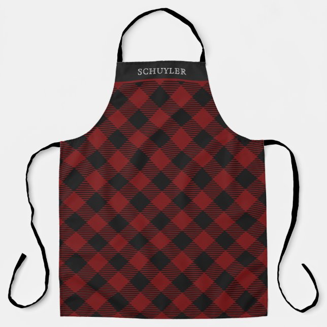 Rustic Red Buffalo Plaid Winter Personalized Apron (Front)
