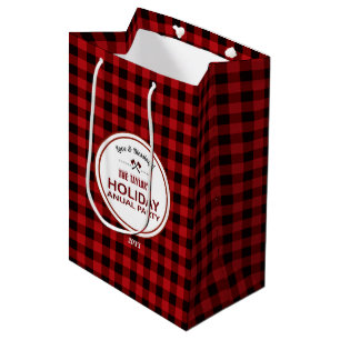 Rustic Red Buffalo Plaid Wood Holiday Annual Party Medium Gift Bag
