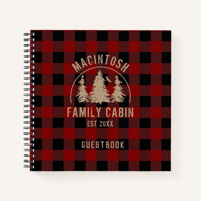 Rustic Red Buffalo Plaid Woods Guest Book (Front)