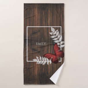 Rustic Red Butterfly Personalized Bath Towel Set