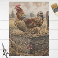 Rustic Red Chicken and Nest Decoupage