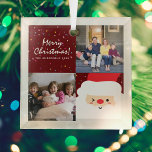 Rustic Red Christmas Confetti & Santa Family Photo Glass Ornament<br><div class="desc">Wishing you a Merry Christmas and a Happy New Year!</div>