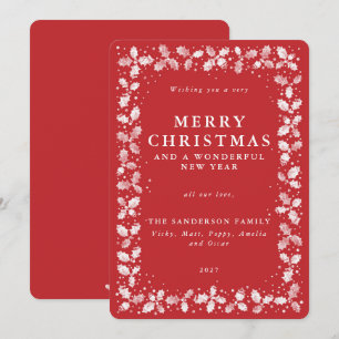 Rustic Red Christmas Holly+Berries Flat Non Photo Holiday Card