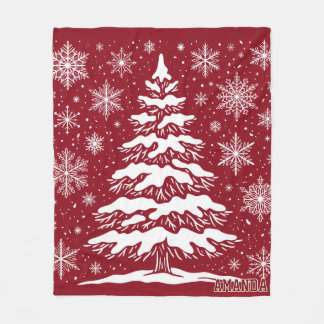 Rustic Red Christmas Pine Tree Fleece Blanket