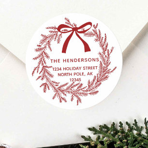 Rustic Red Christmas Pine Wreath Return Address Classic Round Sticker