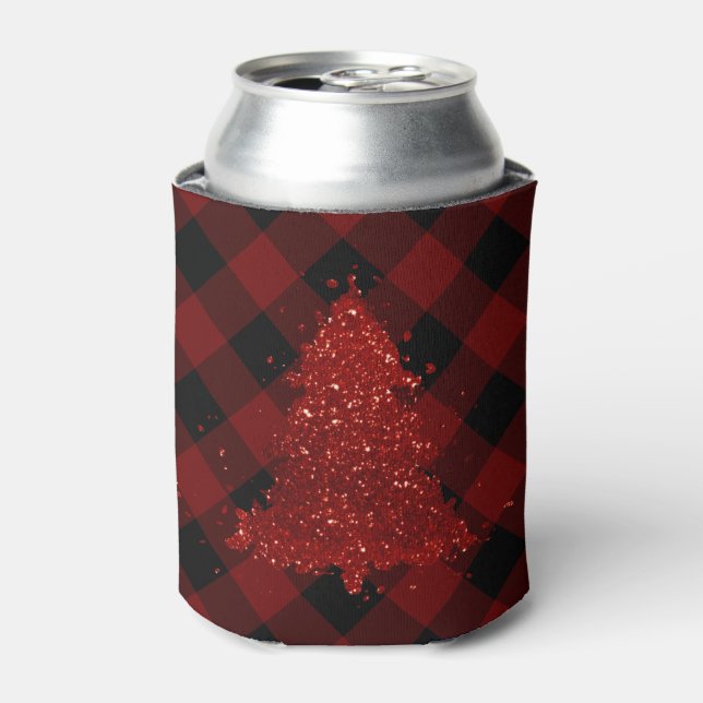 Rustic Red Christmas Tree Modern Buffalo Plaid Can Cooler (Can Front)