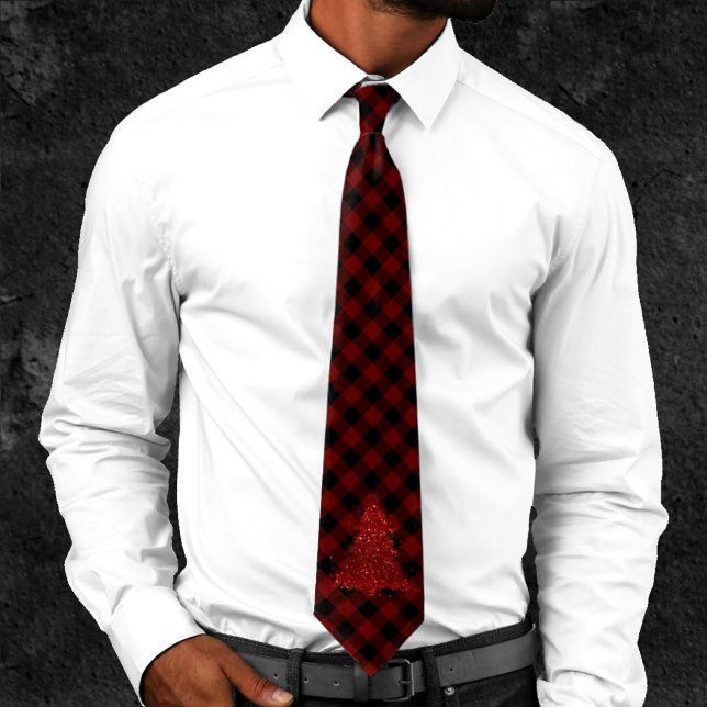 Rustic Red Christmas Tree Modern Buffalo Plaid Tie (Creator Uploaded)