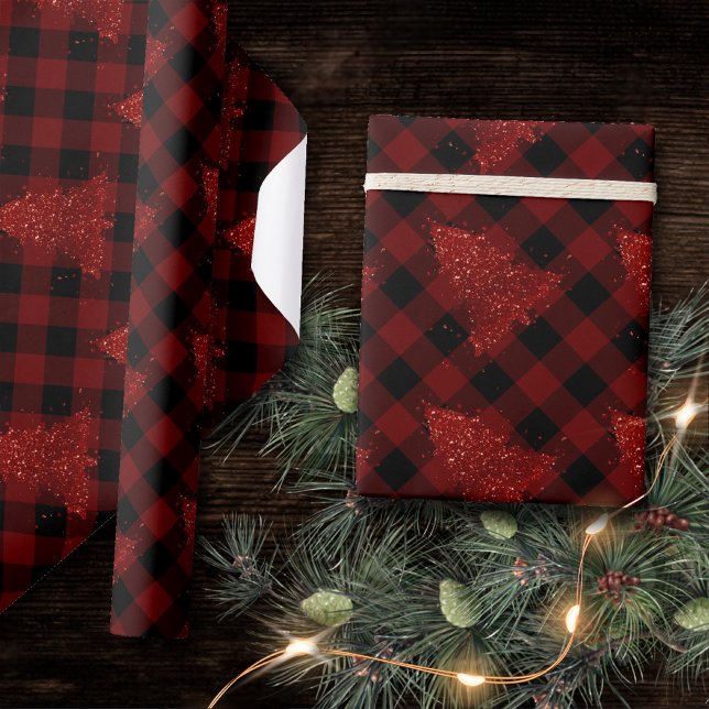 Rustic Red Christmas Tree Modern Buffalo Plaid Wrapping Paper (Creator Uploaded)