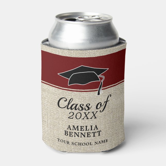 Rustic Red Congratulations Graduate Cap Graduation Can Cooler (Can Front)
