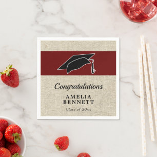 Rustic Red Congratulations Graduate Cap Graduation Napkin