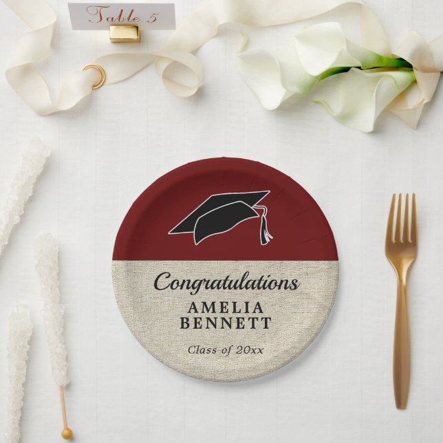 Rustic Red Congratulations Graduate Cap Graduation Paper Plate (Wedding)