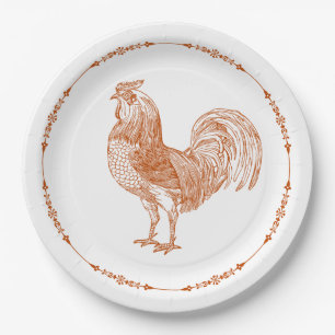 Rustic Red Country Rooster Paper Plate