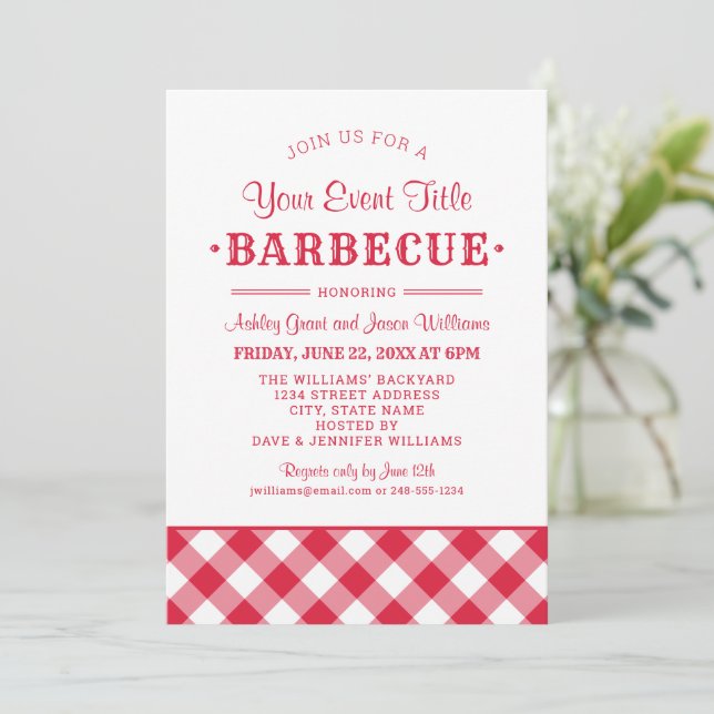 Rustic Red Custom Backyard Barbecue Party Invitation (Standing Front)