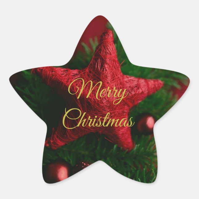 Rustic Red  Cute Christmas Star Sticker  (Front)
