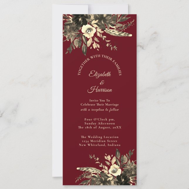 Rustic Red Dried Floral Autumn Wedding Invitation (Front)