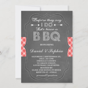 Rustic Red En vichy Chalkboard I DO BBQ Invitation