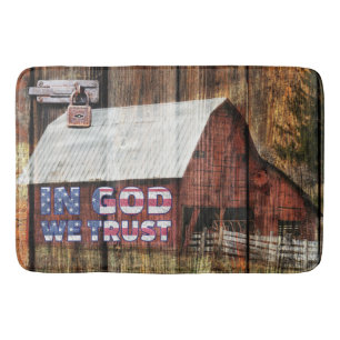 Rustic Red faded Barn With Latch In God We Trust Bath Mat