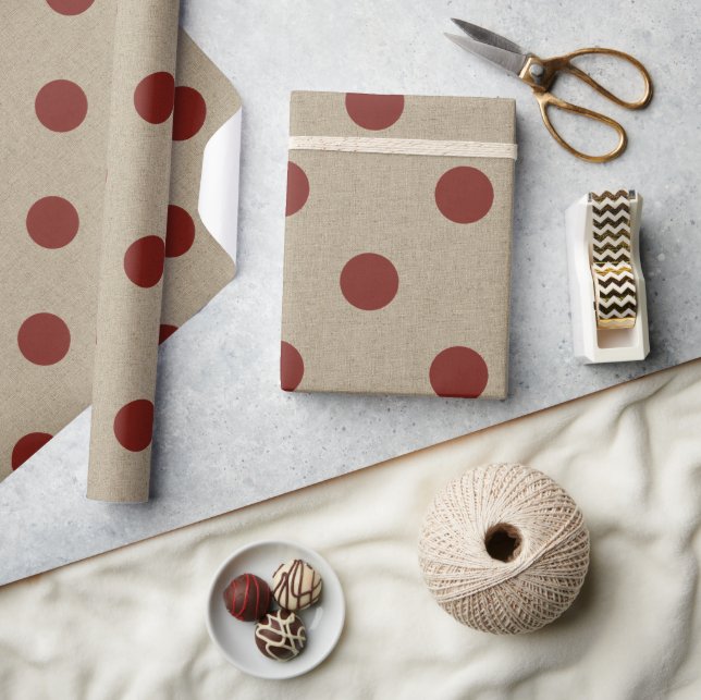 Rustic Red Faux Burlap Polka Dot Pattern Wrapping Paper (Crafts)