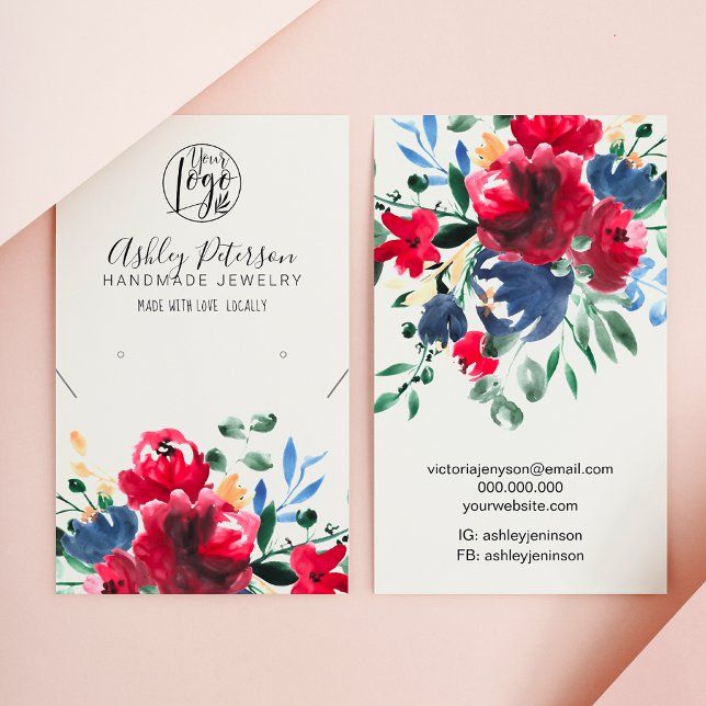 Rustic red floral logo jewellery earring necklace business card (Creator Uploaded)