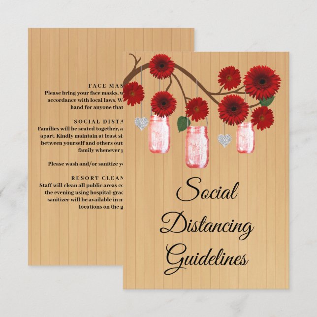 Rustic Red Floral Mason Jar Safety Measures Enclosure Card (Front/Back)