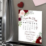 Rustic Red Floral Save the Date Calendar Magnet<br><div class="desc">These beautiful magnetic wedding save the date cards feature a rustic yet elegant hand painted floral design with watercolor roses in shades of burgundy, red, and blush pink, surrounded by a bevy of leaves, greenery, and foliage. There is a customizable calendar showing the month of your wedding with a heart...</div>