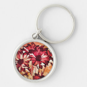 Rustic Red Flower Art Painting Keychain