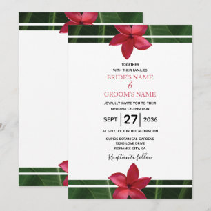 Rustic Red Frangipani Plumeria Wedding Invitations