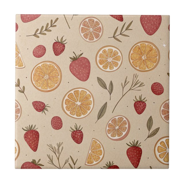 Rustic Red Fruit and Citrus on Aged Beige Tile (Front)