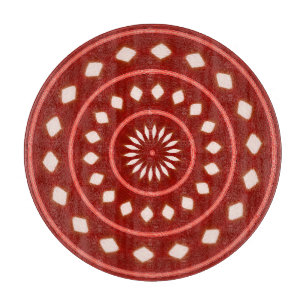Rustic Red Geometric Sunburst Abstract Art Cutting Board