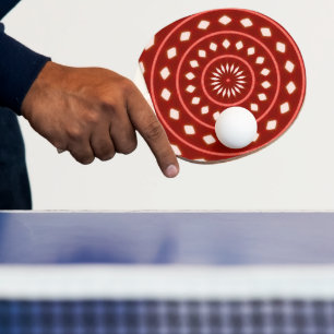 Rustic Red Geometric Sunburst Abstract Art Ping Pong Paddle