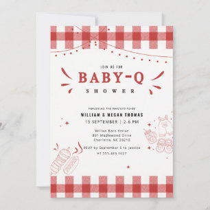 Rustic Red Gingham Baby Q BBQ Baby Shower Invitation
