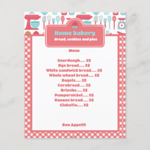 Rustic Red Gingham Bakery Menu & Price List