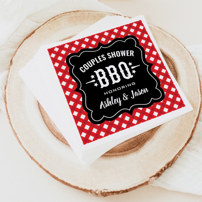 Rustic Red Gingham BBQ Wedding Couples Shower Napkin (Creator Uploaded)