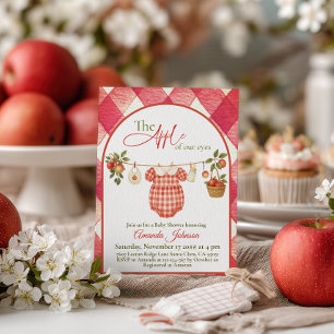 Rustic Red Gingham Clothesline Apple Baby Shower Invitation