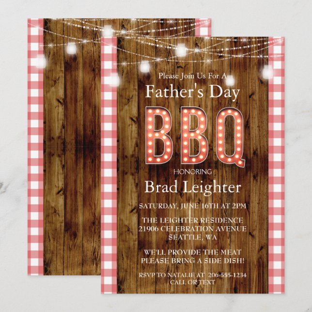 Rustic Red Gingham Father's Day BBQ Invitation (Front/Back)