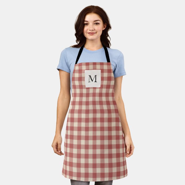Rustic Red Gingham Modern Christmas Apron (Worn)